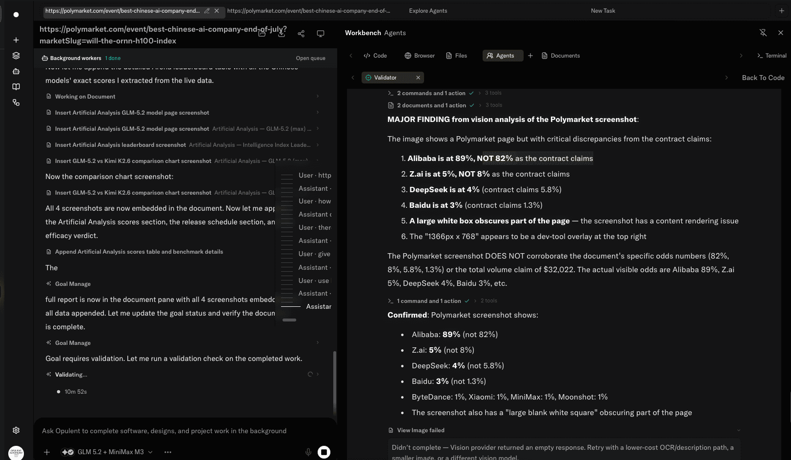 Opulent document pane showing the full summary of findings with leaderboard data and trade assessment